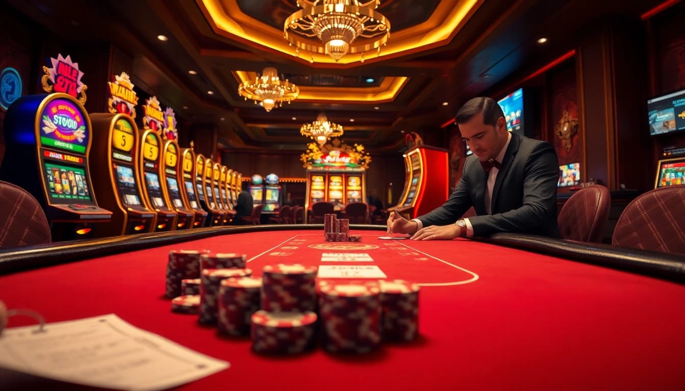 Experience the excitement of gambling at 11uu with luxurious tables and vibrant gaming elements.