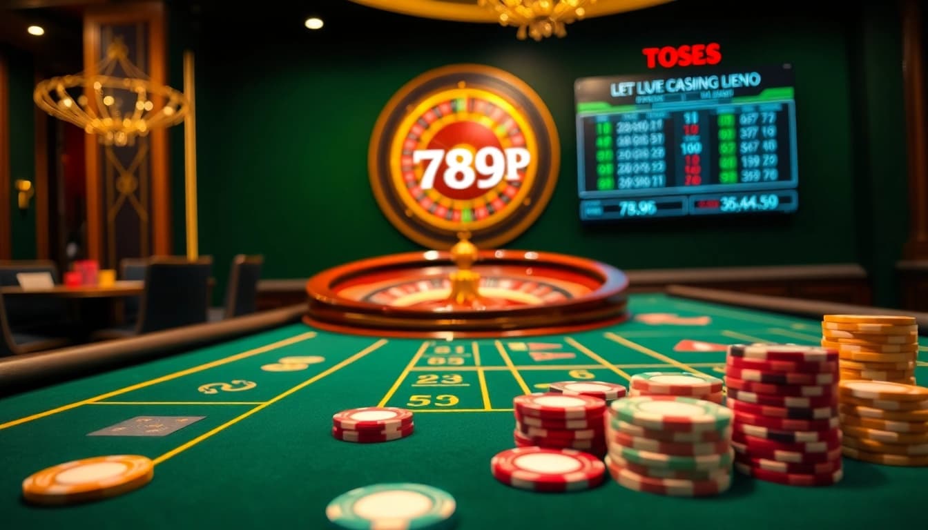 Experience thrilling games at 789P's luxurious casino tables with vibrant chips and cards.
