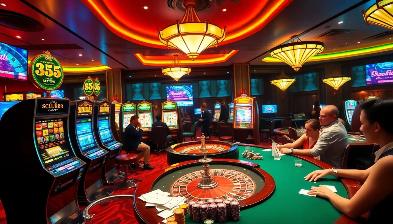 SCLUB88 NET casino players enjoying a vibrant roulette and blackjack experience with luxury elements.