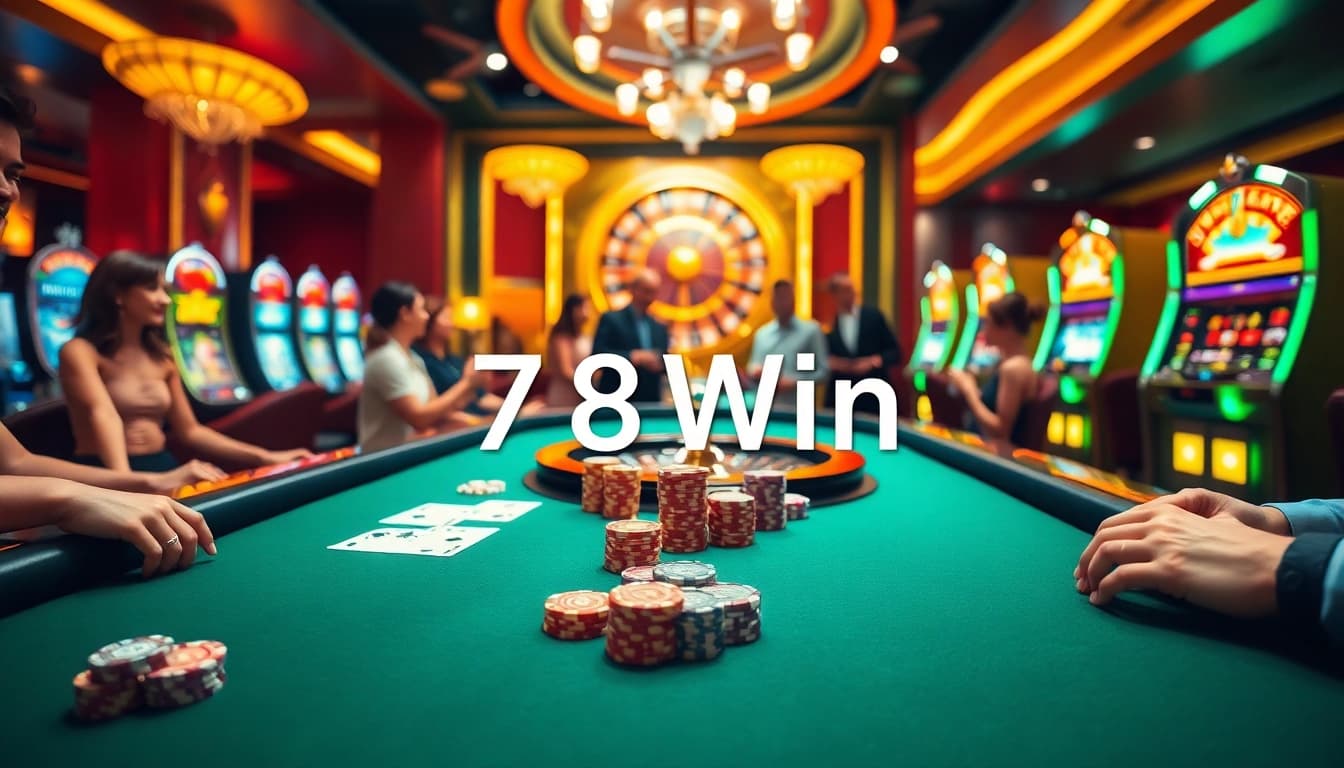 78win players engaging in various casino games at a vibrant gaming table, showcasing excitement.
