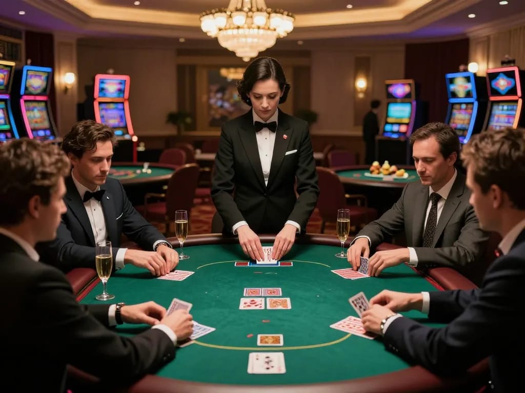 Participants engaging in a thrilling game of tài xỉu md5 at an upscale casino, captivating atmosphere with strategic gameplay.