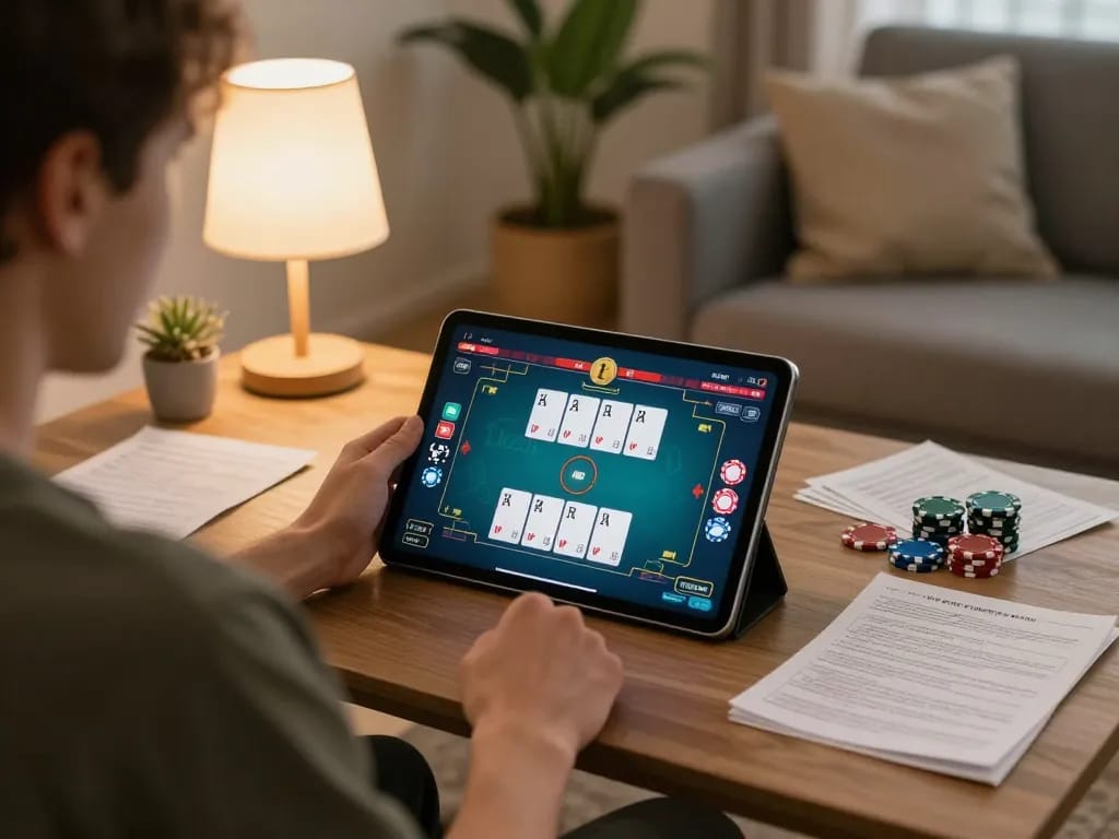 BL555 player engaging in a strategic online poker game from the comfort of home