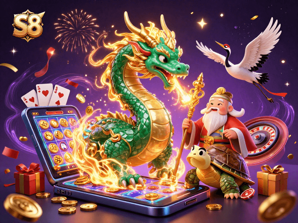 Experience the thrilling S8 gaming scene with vibrant characters and dynamic casino elements.