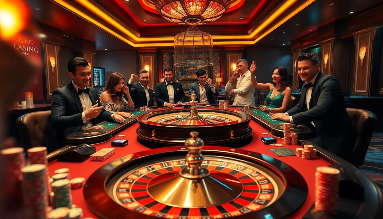 Experience the thrill of lô đề uy tín with a professional casino scene featuring poker and roulette excitement.