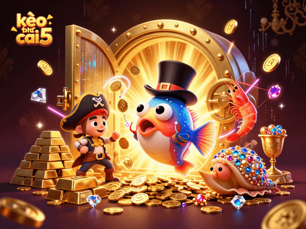 Engage with kèo nhà cái 5 as a glowing anglerfish attracts golden coins in an exciting casino scene.