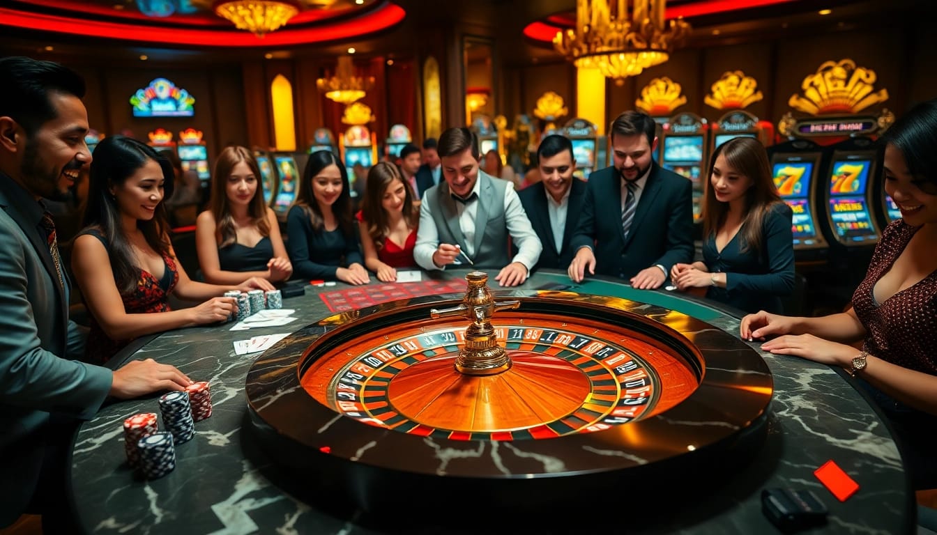 Experience the excitement at MU88 with a vibrant casino scene featuring roulette and poker games.