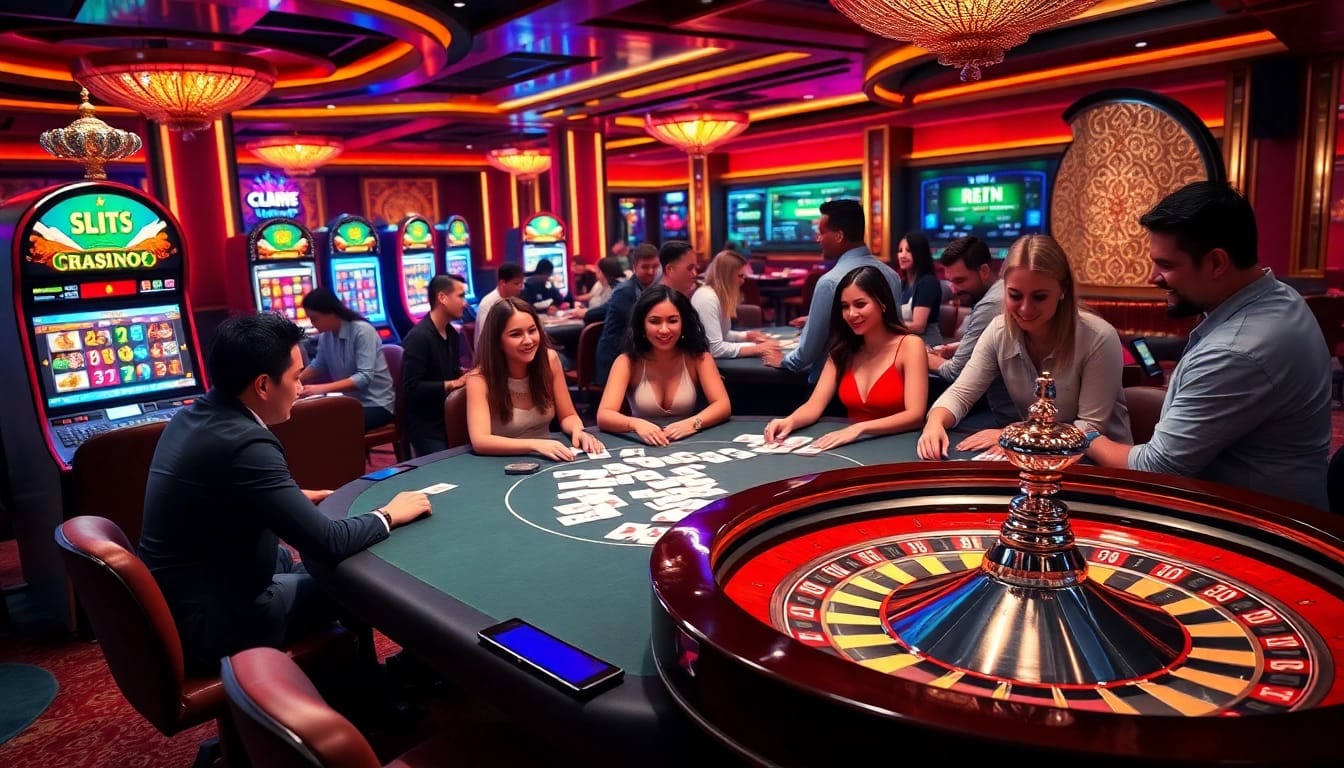 Exciting online gambling scene featuring card tables and slot machines at https://debet.br.com/ reflecting luxury and thrill.