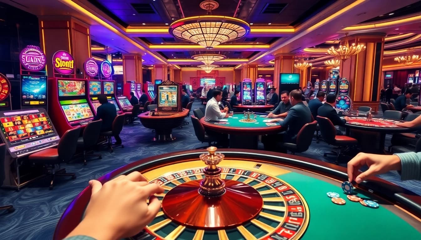 Engaging scene of players enjoying the 888VND GAME with vibrant casino elements and high-stakes excitement.