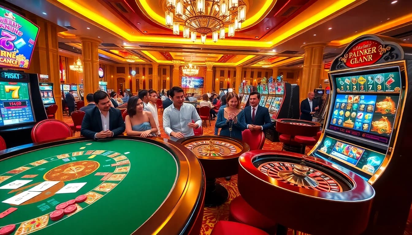PHSKY Online Betting Casino scene with vibrant gaming tables and excited players enjoying their experience.
