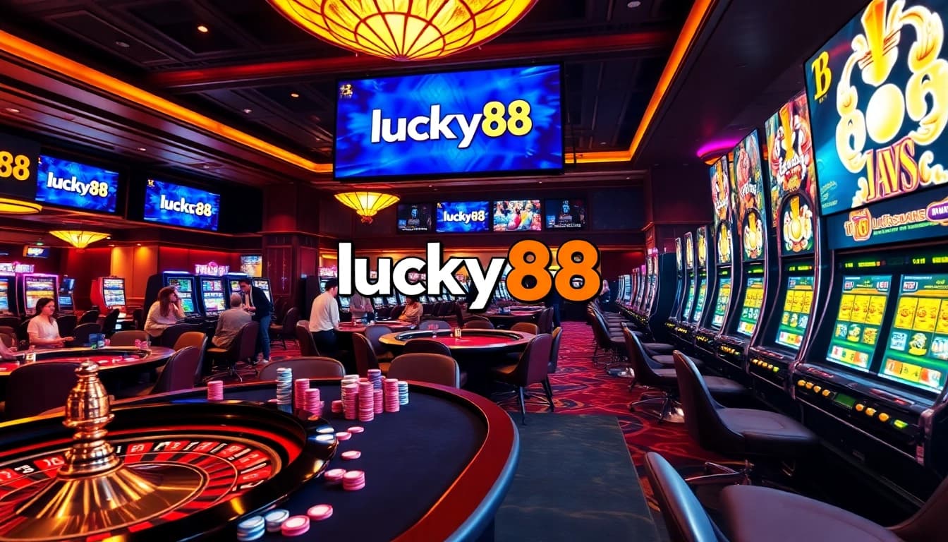 Join the excitement at lucky88 casino with tables, chips, and vibrant slot machines.