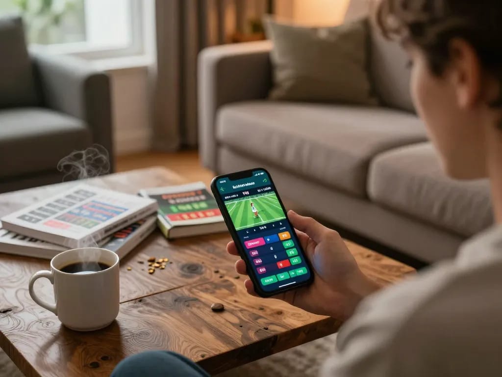 Place bets on kèo nhà cái app, showcasing a modern home gaming environment with strategic focus.