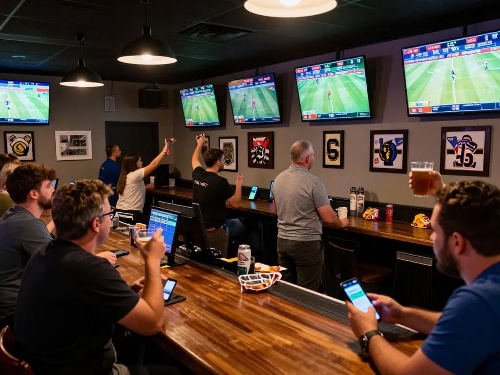 Patrons enjoying the excitement of live sports betting at ABC999 casino.
