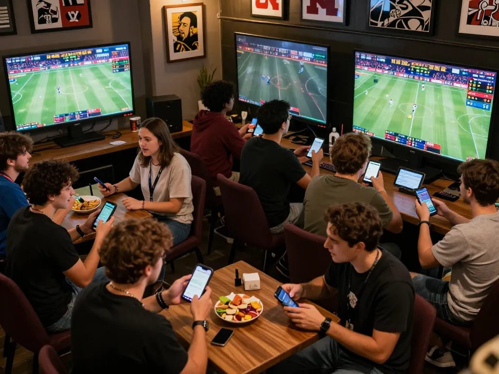 789win sports fans in a lively betting atmosphere, excitedly placing bets on live games.