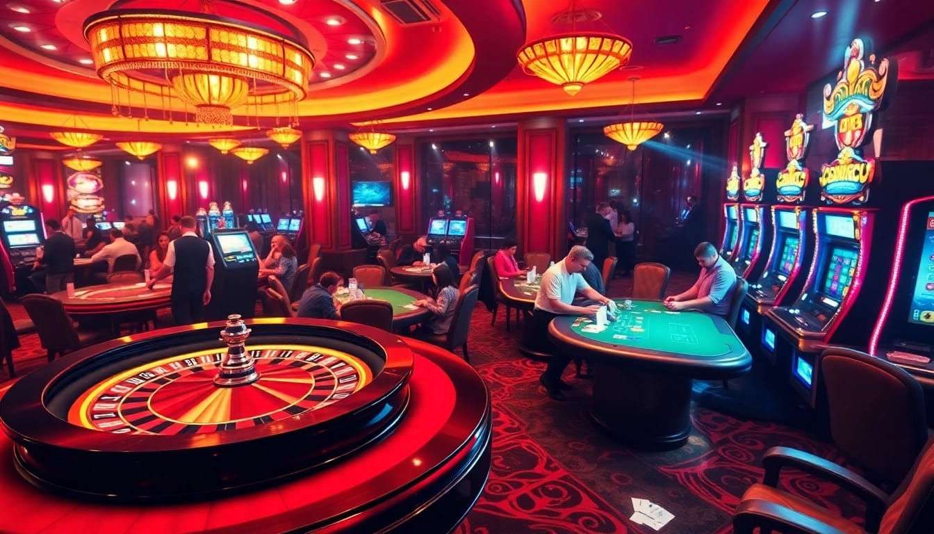 Exciting gambling experience at https://f8beta2.support/ showcasing poker, roulette, and slots in a luxurious setting.