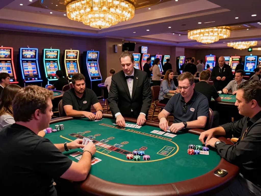 Players engaging in thrilling blackjack games at TR88’s lively casino floor, featuring vibrant atmosphere and professional dealers.