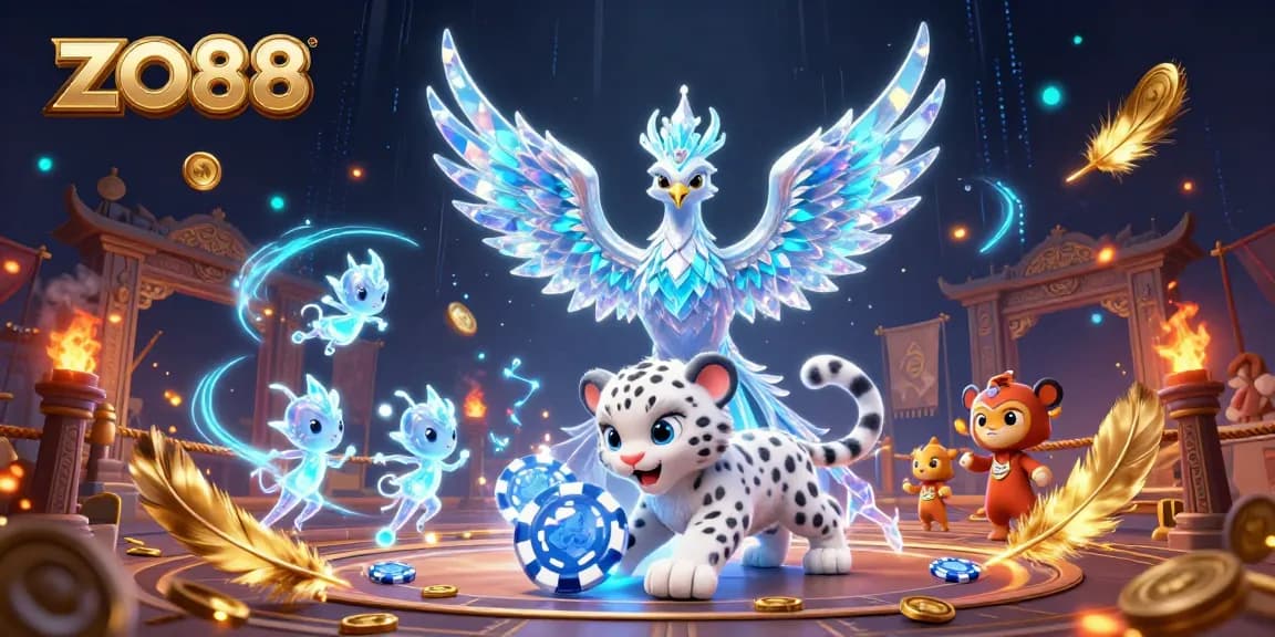 Experience the thrill of betting at zo88 with a dazzling ice phoenix and sparkling casino elements.