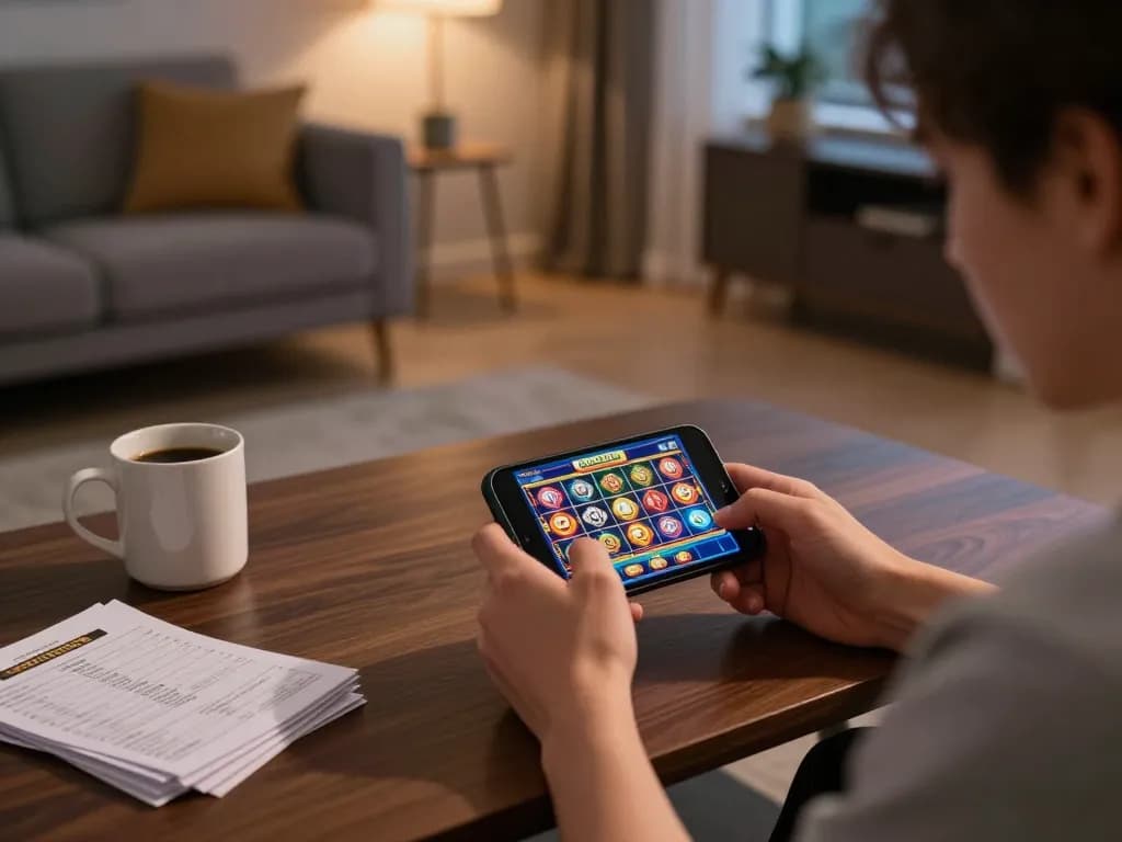 Engaging in exciting Ga288 mobile gaming with a modern smartphone and strategy notes on a cozy table