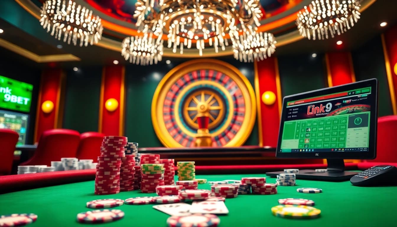 Experience excitement at Link 9BET with vibrant casino gaming tables and betting interfaces.