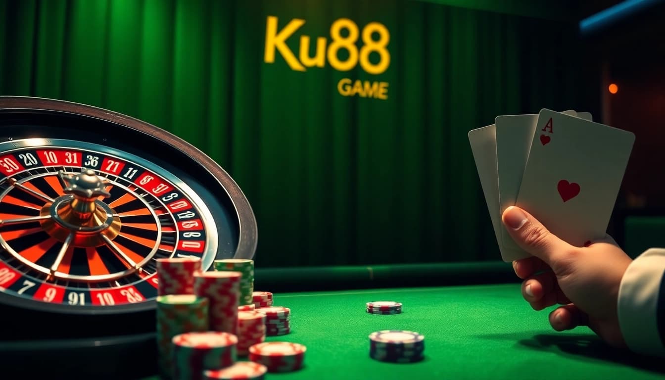 Experience thrilling gameplay at Ku88game with roulette, poker chips, and strategic betting.