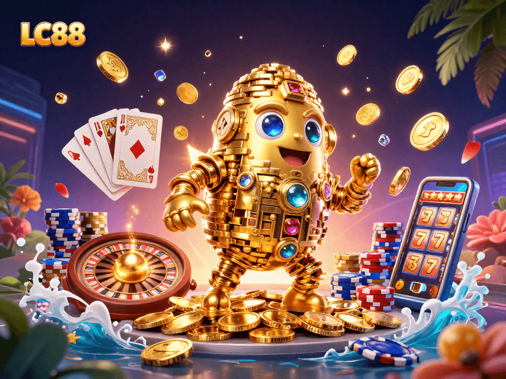 Spin slots and win big with LC88 in this vibrant casino scene filled with action.