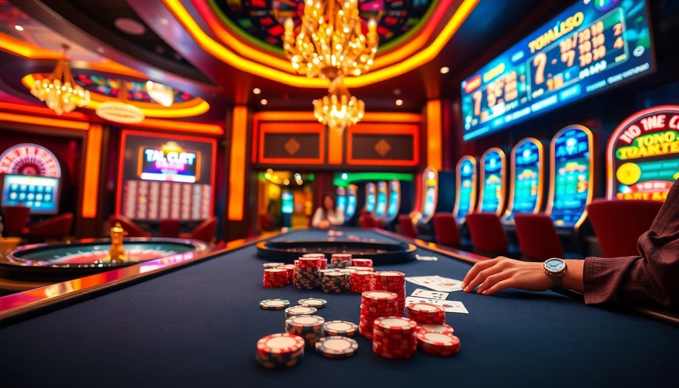 Tỷ lệ kèo displayed prominently on a luxurious casino table, with vibrant poker chips and an exciting ambiance.