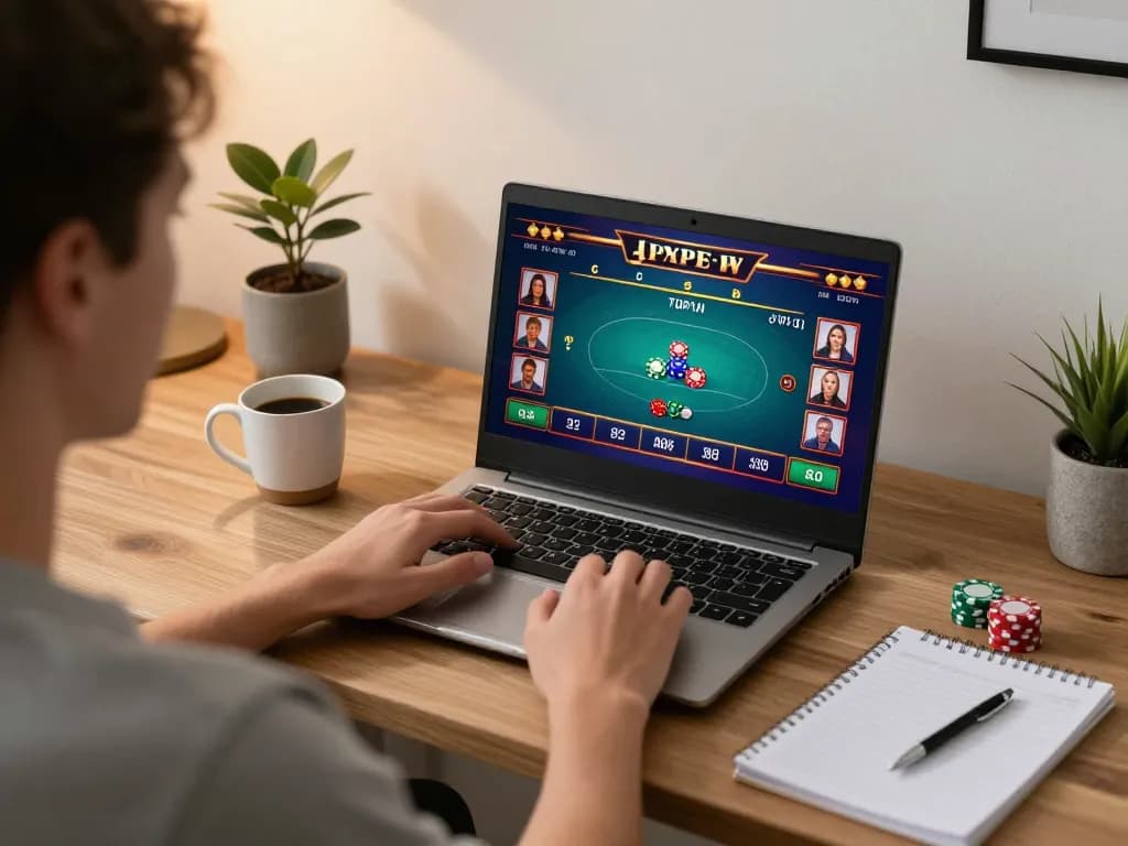 Player enjoying a poker game on 23Win's online platform from a cozy home setup