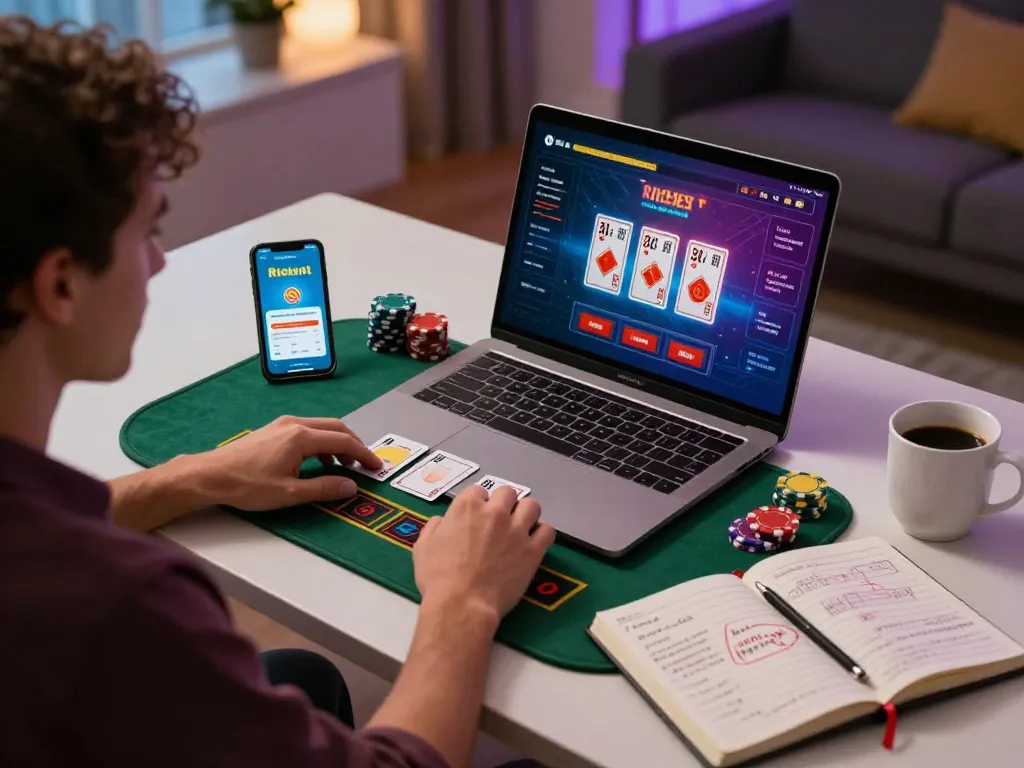 Engaging in a live dealer game on Ricbet from a stylish home setup.
