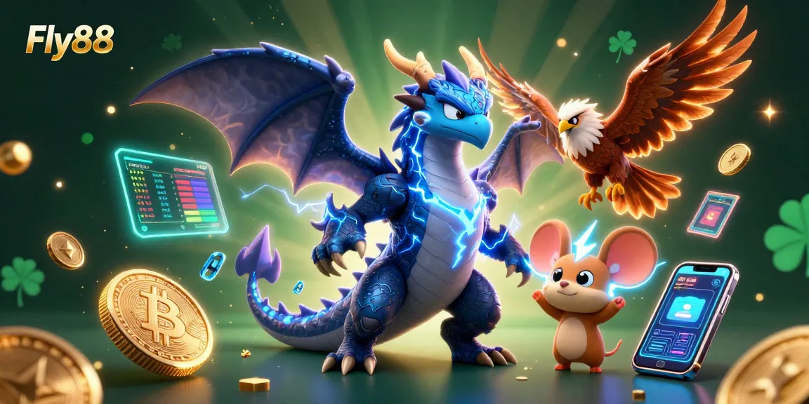 Experience thrilling wins with Fly88's dynamic 3D casino adventure featuring electrifying characters.
