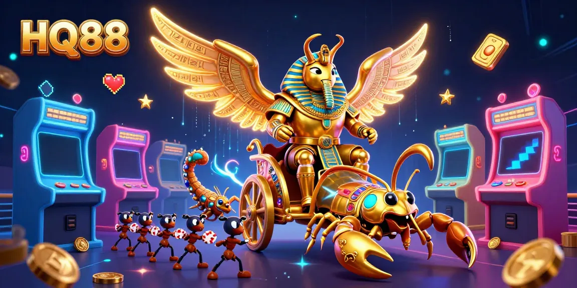 Play thrilling games at HQ88 with a dynamic 3D casino illustration full of excitement.
