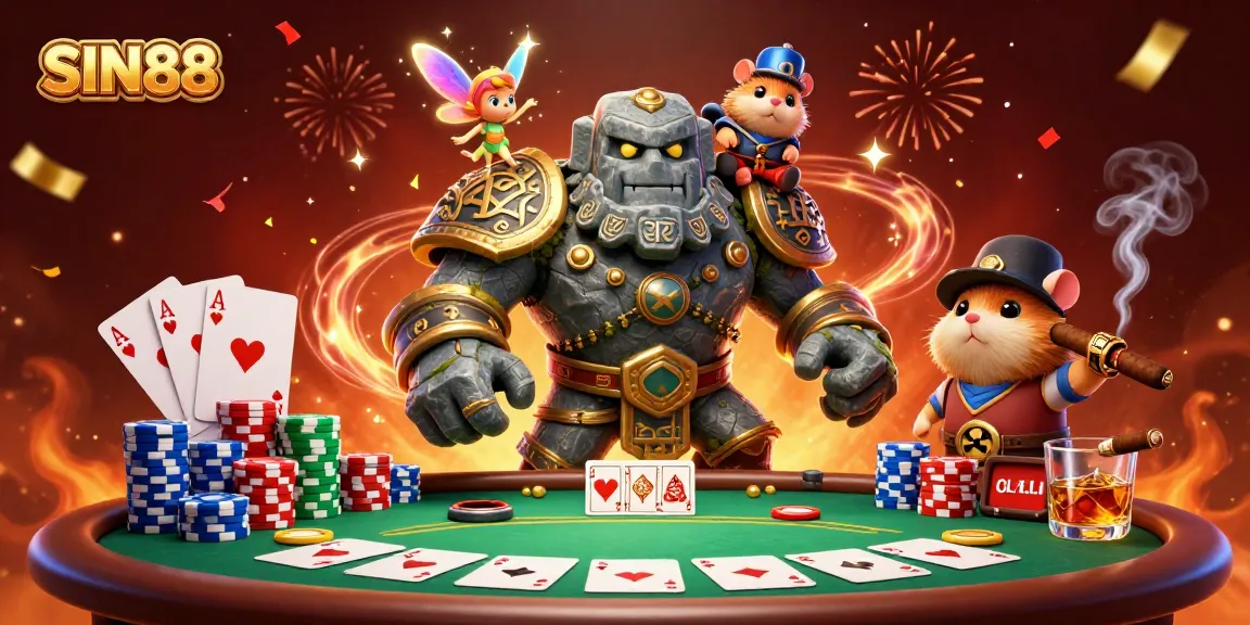 Experience the thrill of SIN88 at a vibrant poker scene with magical elements!