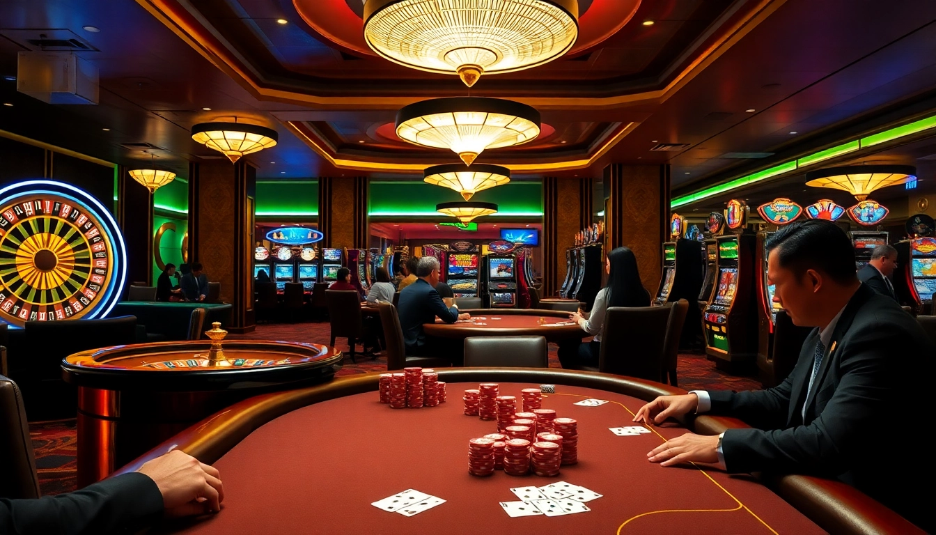 Players experiencing high-stakes gambling at KP88's luxurious casino tables.
