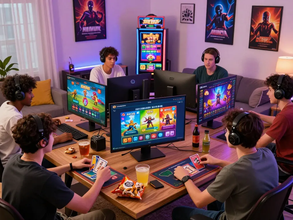 Exciting gaming atmosphere with Sunwin platform players enjoying diverse games and vibrant graphics in a cozy setting.