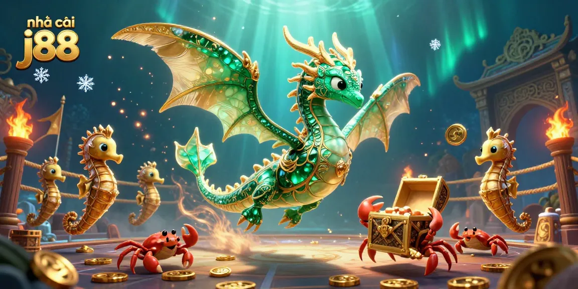 Engage with nhà cái j88 through a vibrant underwater scene featuring a majestic sea dragon and dynamic gaming elements.