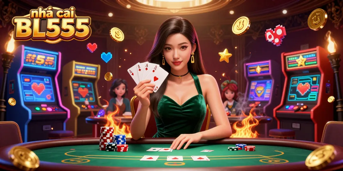 Experience the thrill at nhà cái BL555 with a stylish poker scene and dazzling game elements.