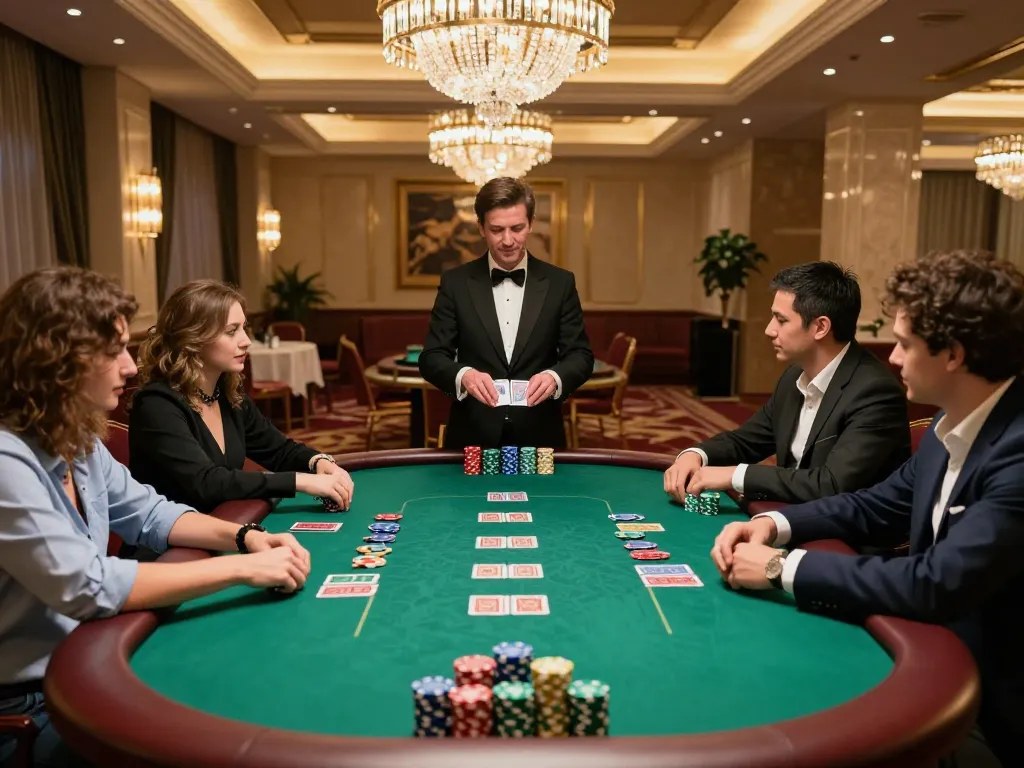 Players enjoying a game at Luck8biz casino table, engaging in strategic poker.