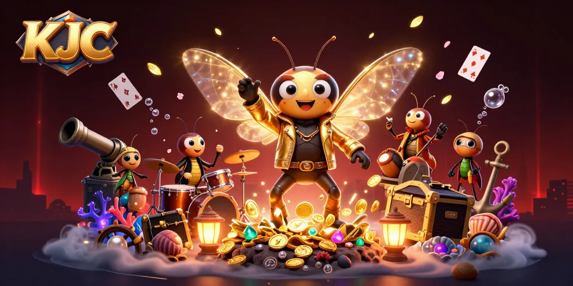 Experience the vibrancy of KJC's groundbreaking online casino with a dynamic scene full of gaming elements and lively characters.