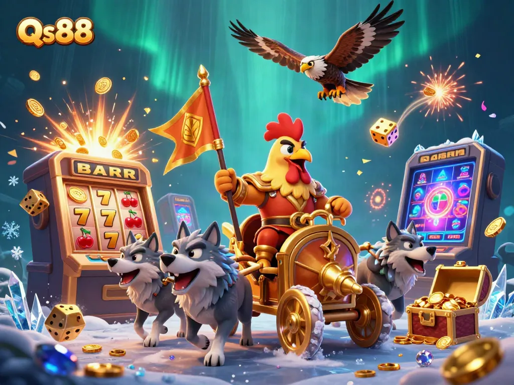 Engage with Qs88's thrilling adventures featuring a rooster warlord, golden chariot, and a jackpot explosion.