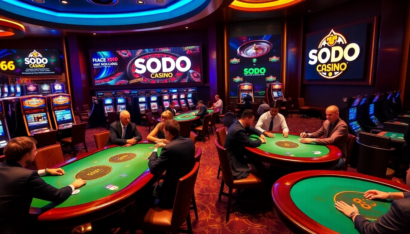 SODO CASINO 66 players enjoying high-stakes poker amidst a luxurious casino atmosphere.