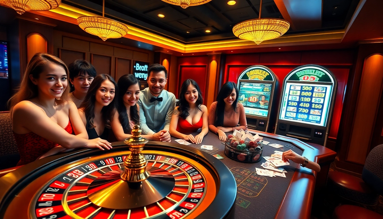 Engaging casino scene featuring a roulette wheel, poker chips, and cards related to Trang chủ LUCK8.