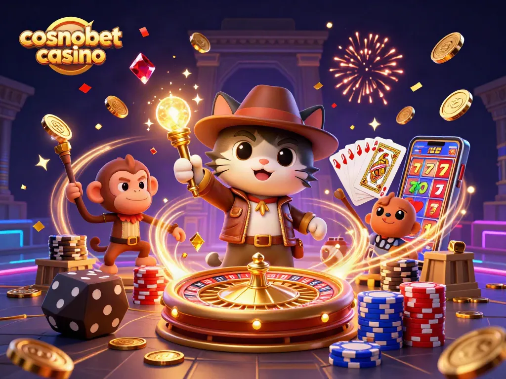 Experience thrill and excitement at cosmobet casino with gold coins and iconic game elements.
