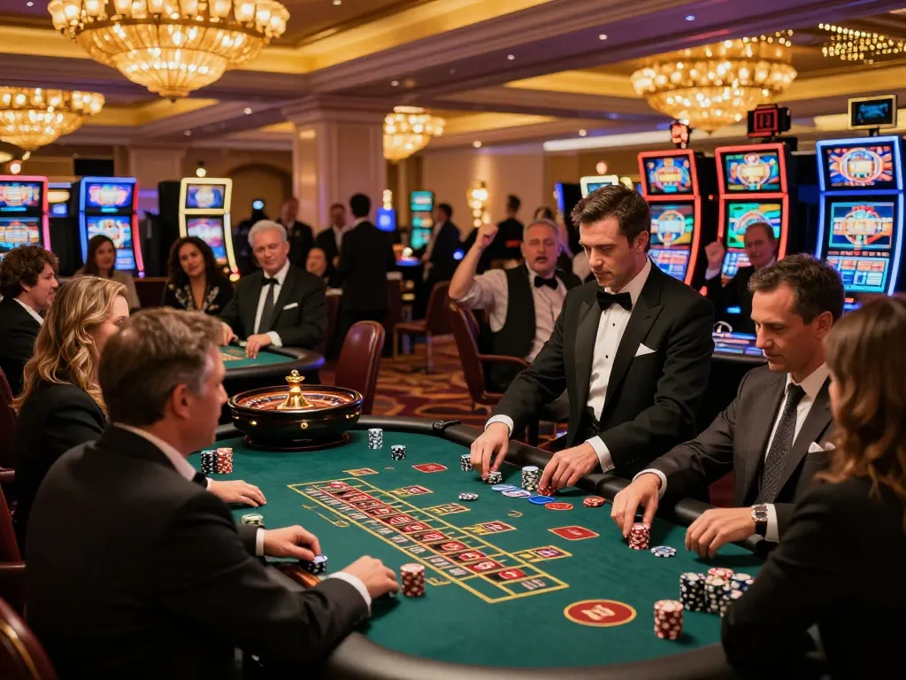 Players engage in thrilling casino games at an upscale Las Vegas venue, showcasing sunwin's gaming excitement and strategic gameplay.