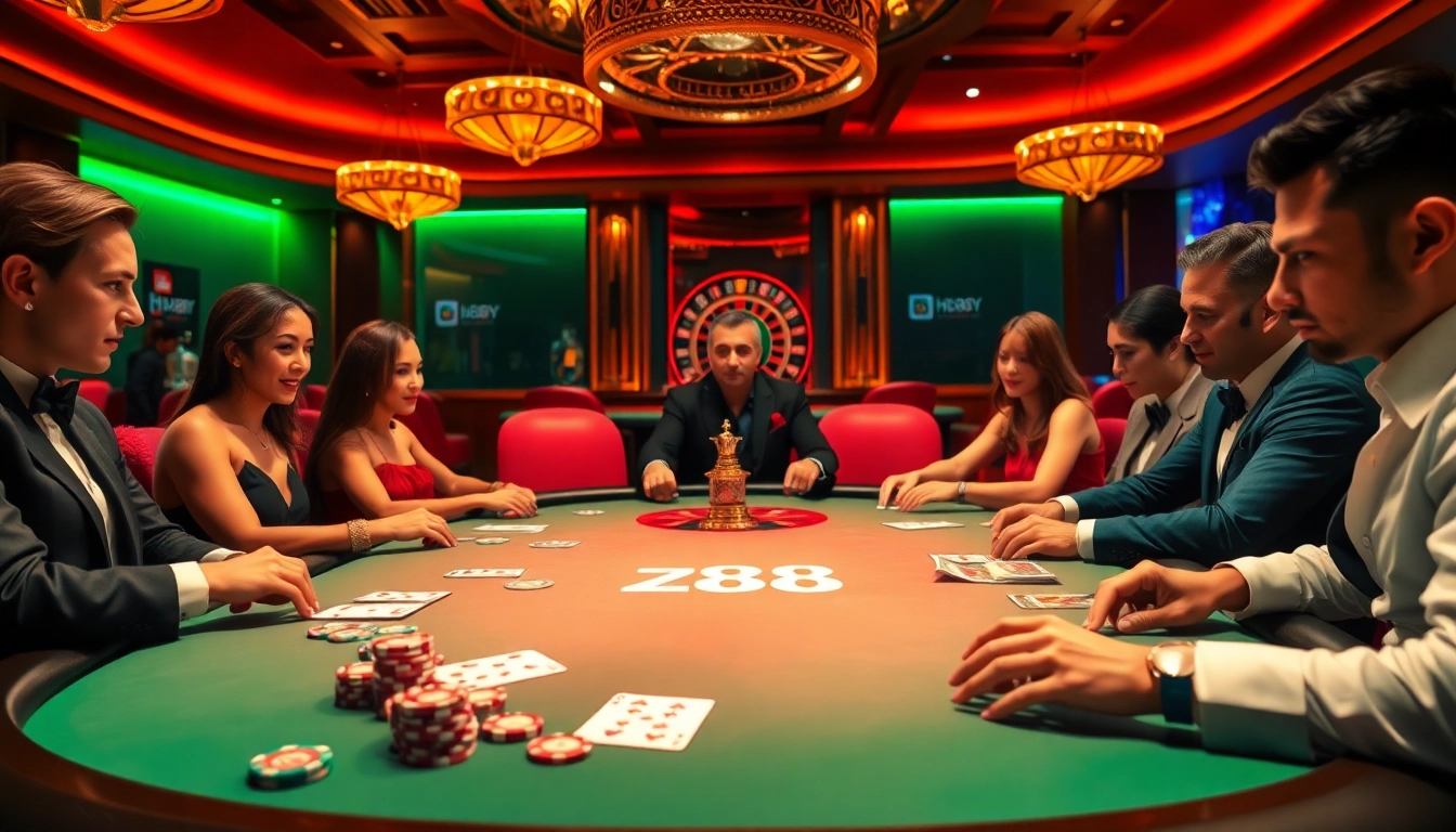 Players at the HZ88 poker table engage in competitive card games.