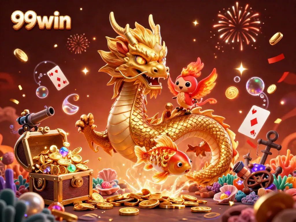 Experience the excitement of 99win in a vibrant casino scene with stunning characters and game elements.