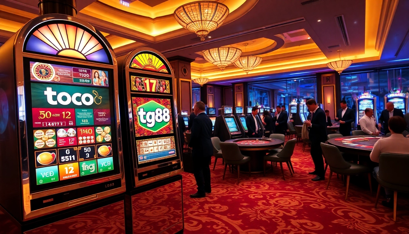 Players enjoying thrilling moments at tg88 casino with vibrant slot machines and roulette tables.