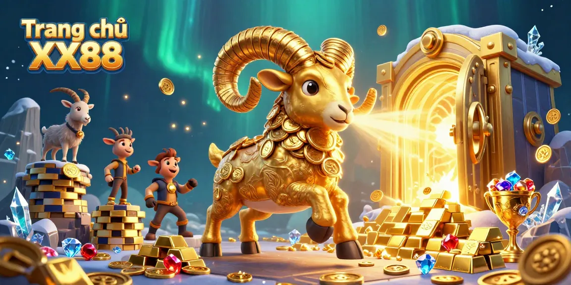 Engage with Trang chủ XX88's vibrant casino experience featuring golden ram collectibles and treasure.