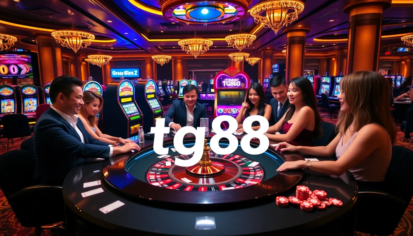 Experience thrilling games at tg88 online casino with a vibrant roulette table and engaged players.