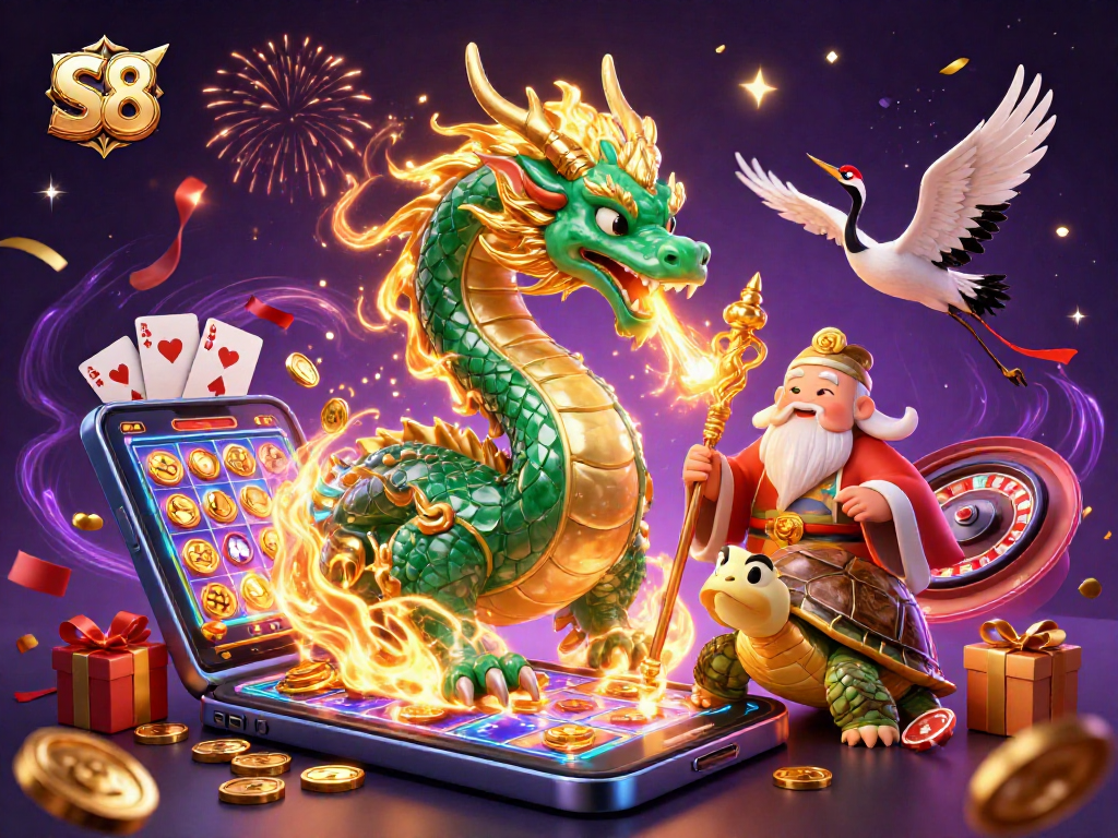 Experience the thrilling S8 gaming scene with vibrant characters and dynamic casino elements.