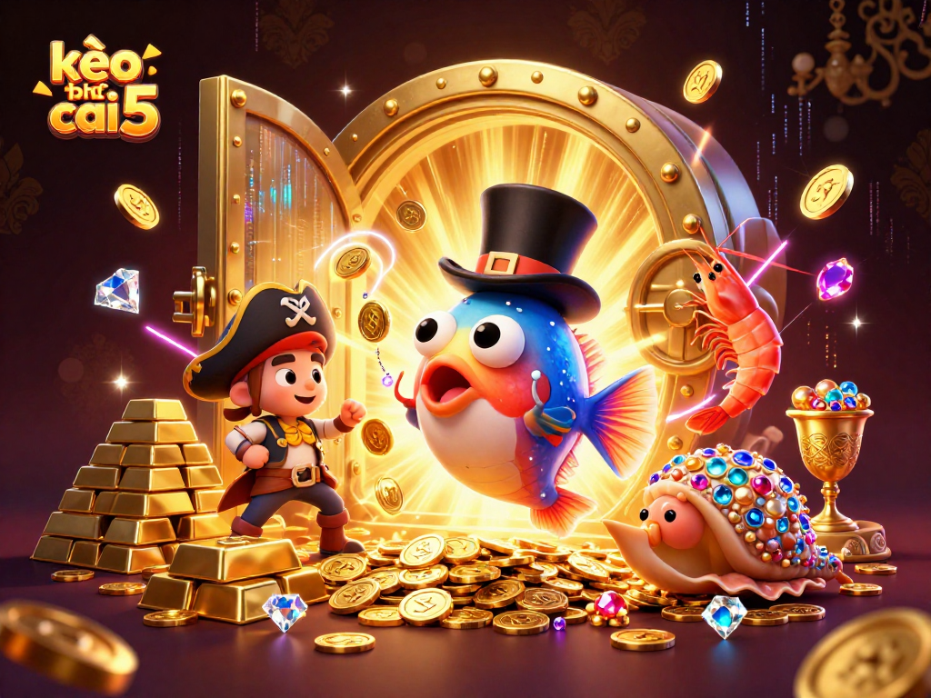 Engage with kèo nhà cái 5 as a glowing anglerfish attracts golden coins in an exciting casino scene.