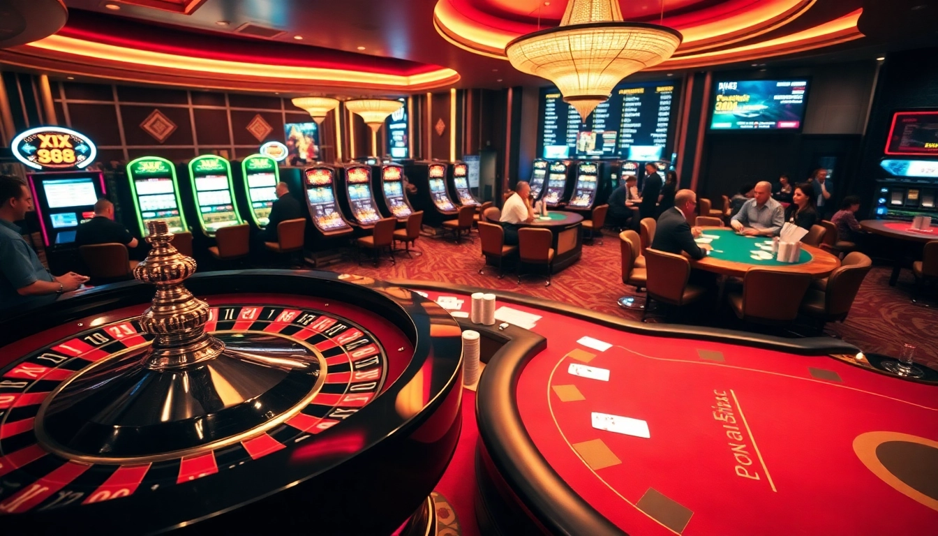 Experience the thrill of gaming at XX 88 with vibrant casino visuals showcasing intense poker action and elegant roulette.
