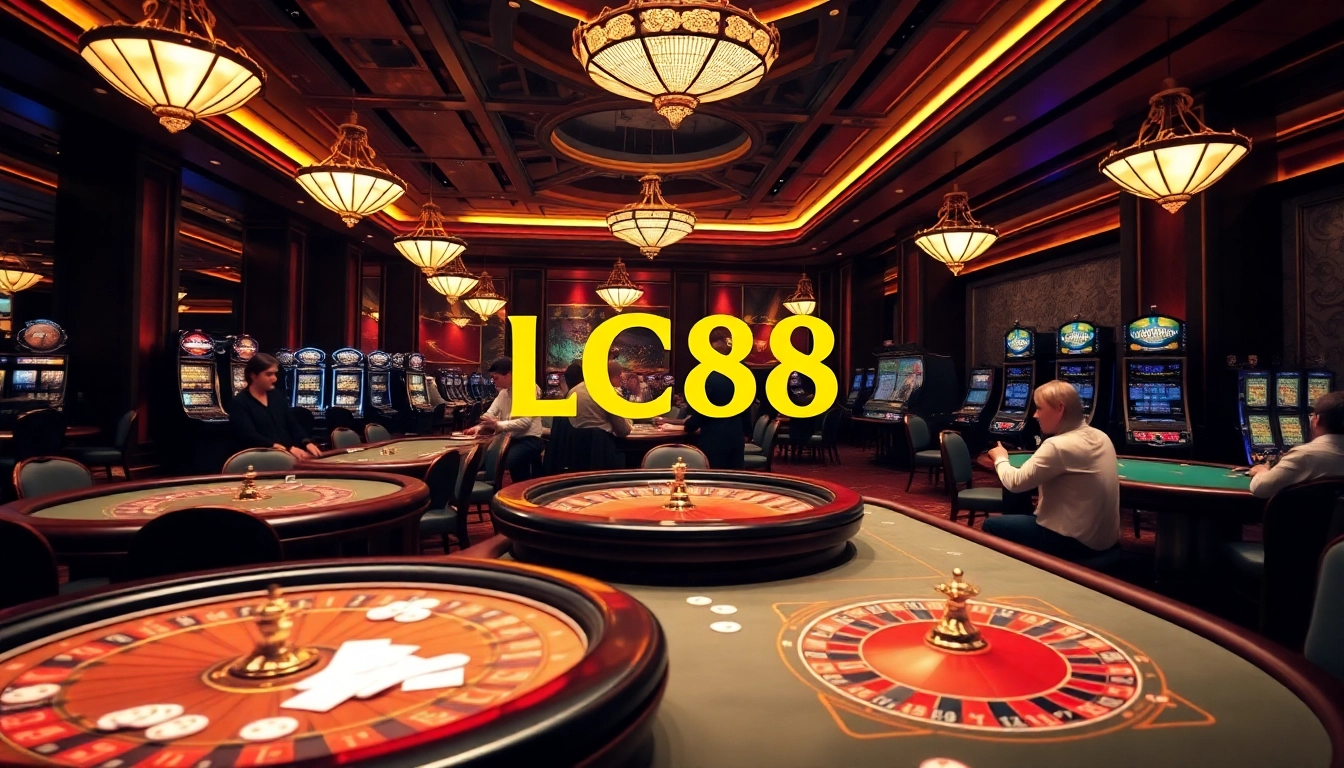 Experience high-stakes gaming at LC88 with vibrant casino tables and engaging players.